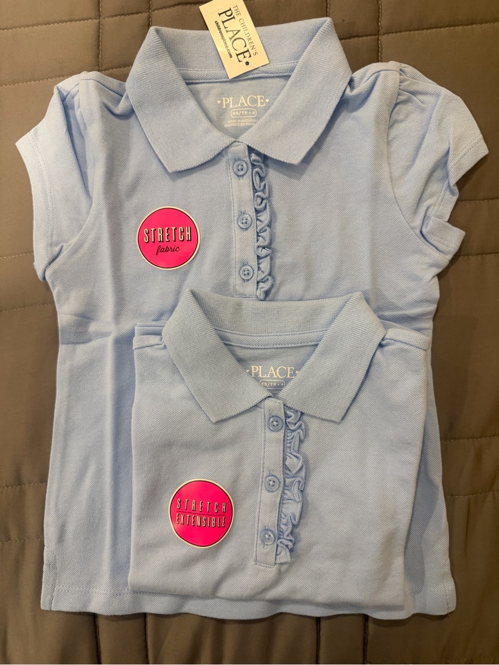 Children’s place Girls Light Blue Polo with Ruffle Placket size 4- 2 pack